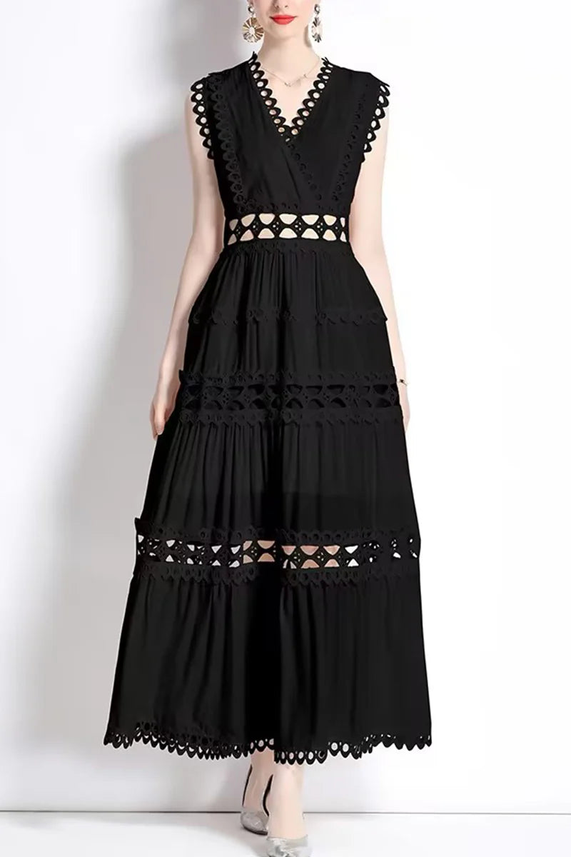 Women's Elegant Hollow Lace Patchwork Dress